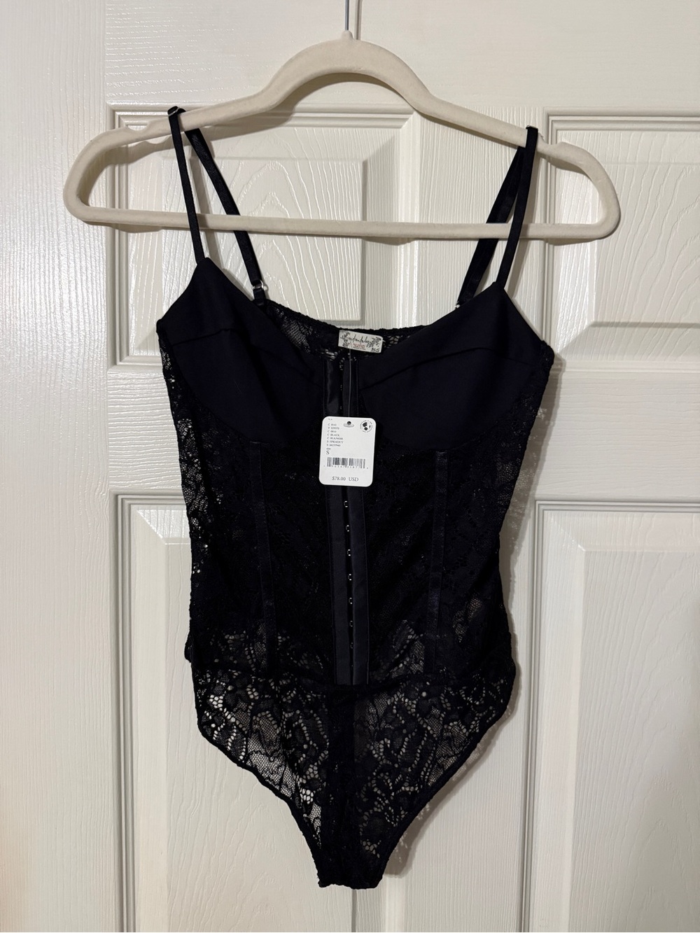 French Connection Black Lace Bodysuit with Corset Detail